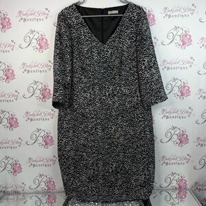 Planet dress V-neck, polkadot, abstract, Chic Black and White Long Sleeve Dress